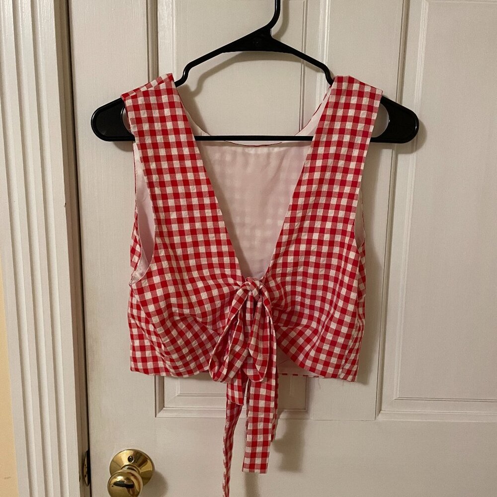 Pink Lily Just Walk By Red Gingham Tie Tank Size L